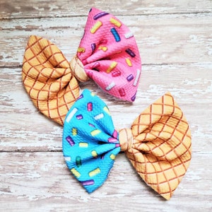 Ice cream bow, pink bow, blue bow, two toned bow, sprinkles bow, clip, headband, hair accessories, gift for her, gift for girl