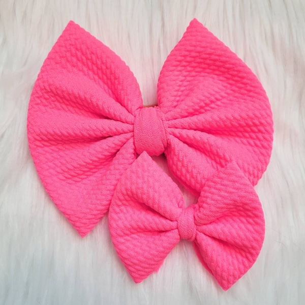 Neon pink bow, headband, hair clip, bright pink bow, birthday gift for her