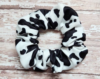 Cow print scrunchies, animal print scrunchies, hair ties, hair accessories, gift for girl, gift for teen