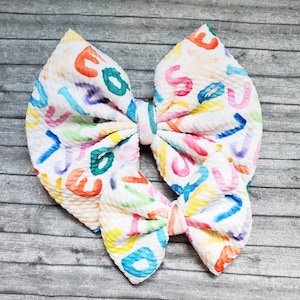 Alphabet bow, back to school bow, fabric bow, hair clip, headband, birthday gift for her, hair accessories, back to school gift