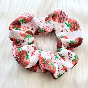 Chocolate covered strawberry scrunchies, Valentine&#39;s scrunchies, birthday gift for girl, hair accessories, hair ties