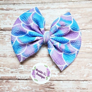 Mermaid bow, fish scales bow, fabric bow, hair clip, headband, birthday gift for her, hair accessories, baby shower gift