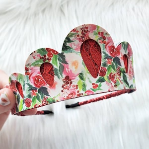 Winter floral tiara, red lace crown, princess crown, glitter headband, birthday gift for her, hair accessories, Christmas gift