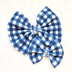 Blue and white gingham bow, hair clip, headband, hair accessories, birthday gift for her, baby shower gift