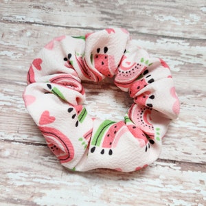 Watermelon scrunchies, fruit scrunchies, pink scrunchies, hair ties, hair accessories, birthday gift for girl
