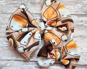 S'mores bow, camping bow, dessert bow, hair clip, headband, hair accessories