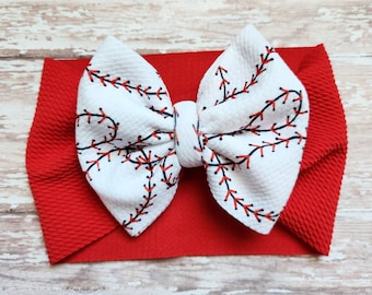 Baseball headwrap, baby headwrap, sports bow, hair accessories, gift for her, gift for girl