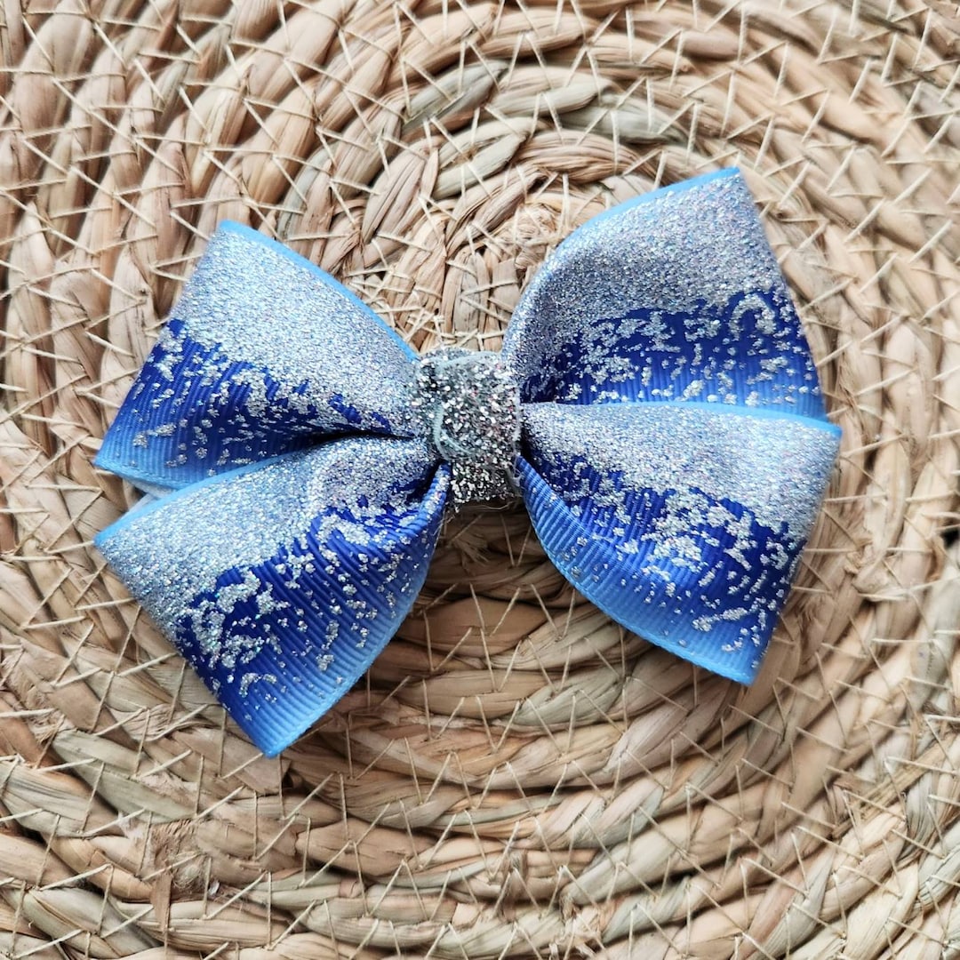 Glitter Ribbon Bows Snow Queen Bows Silver Bow Hair Etsy