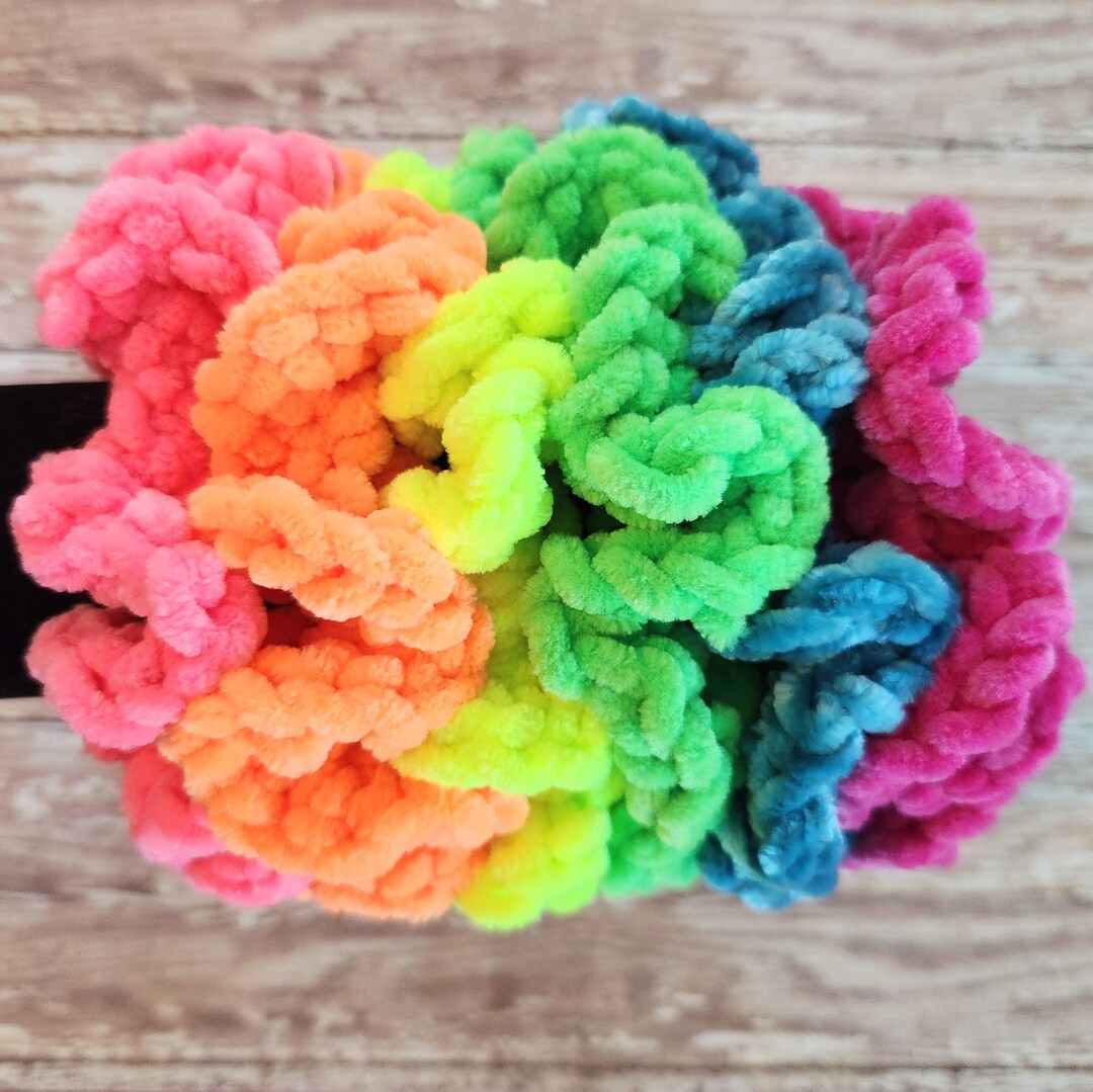 Rainbow Crocheted Scrunchies, Plush Scrunchies, Neon Scrunchies, Summer ...