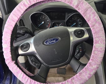 Pink seashell steering wheel cover, organic cotton car accessories, stretchy steering wheel cover