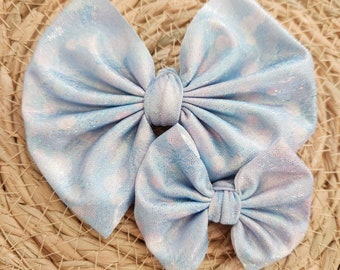 Snowflake bow, glitter bow, bokeh bow, winter hair accessories, Christmas present for her, hair clip, headband, stocking stuffers