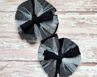Black bows, silver bows, shredded piggies, New years hair accessories, hair clip, headband, Christmas gift for girl