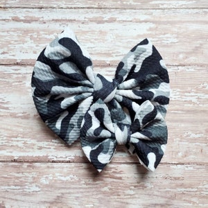 Camouflage bow, fall bow, gray camo bow, hair clip, headband, birthday gift for her, hair accessories