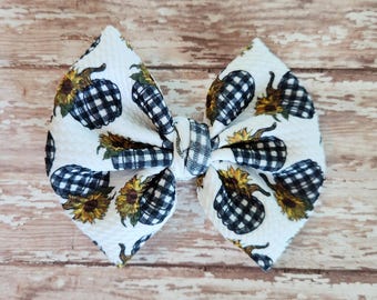 Plaid pumpkin bow, autumn bow, gingham bow, hair clip, headband, fall hair accessories, fall gift for girl