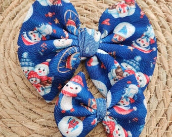 Snowman bow, penguin bow, winter hair accessories, Christmas present for her, hair clip, headband, stocking stuffers