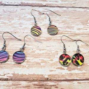 Animal print earrings, dangle earrings, faux leather, zebra earrings, leopard jewelry