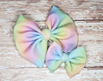 Pastel tie dye bow, rainbow bow, hair clip, headband