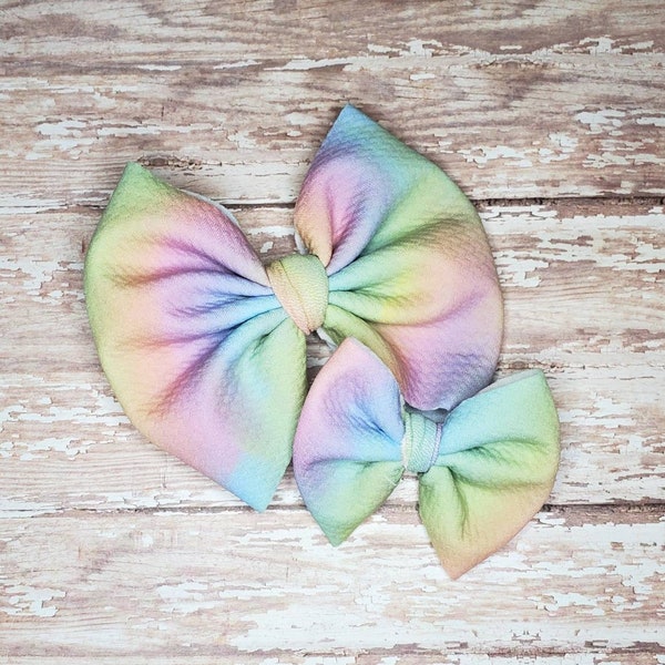 Pastel tie dye bow, rainbow bow, hair clip, headband, gift for girl