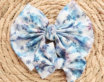 Snowflake bow, glitter bow, winter hair accessories, Christmas present for her, hair clip, headband, stocking stuffers