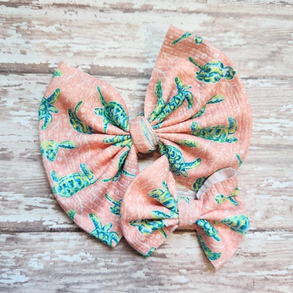 Sea turtle bow, ocean bow, hair clip, headband, hair accessories, summer gift for her