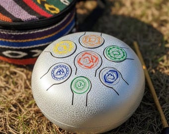 Stalowy bęben językowy Chakra, 15 cm, do uzdrawiania dźwiękiem jogi, z pałeczkami i torbą