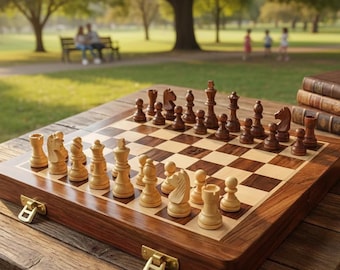 Jogo de xadrez dobrável de madeira, tabuleiro de bolso de 12,7 cm (5 polegadas), madeira de sheesham artesanal, presente de xadrez magnético portátil