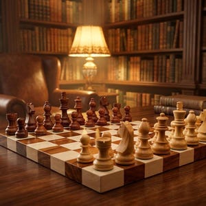 Juego de ajedrez de madera hecho a mano, tablero plano de lujo de 12 pulgadas con piezas premium de estilo nogal, regalo premium para él. imagen 11