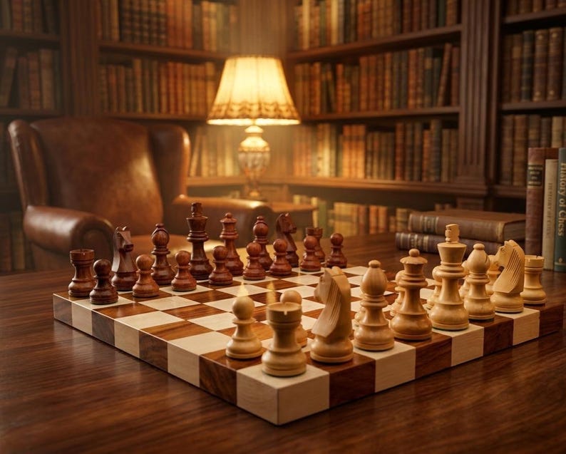 Juego de ajedrez de madera hecho a mano, tablero plano de lujo de 12 pulgadas con piezas premium de estilo nogal, regalo premium para él. imagen 11