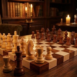 Juego de ajedrez de madera hecho a mano, tablero plano de lujo de 12 pulgadas con piezas premium de estilo nogal, regalo premium para él. imagen 10