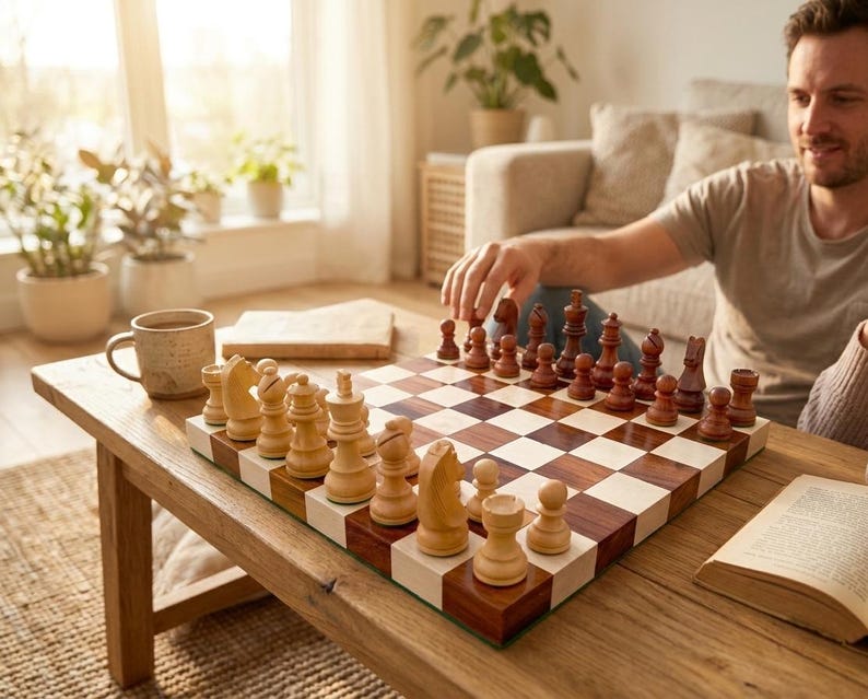 Juego de ajedrez de madera hecho a mano, tablero plano de lujo de 12 pulgadas con piezas premium de estilo nogal, regalo premium para él. imagen 5