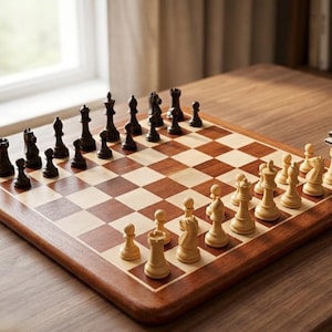 Wooden Chess Set, Luxury Handmade Chess Board with Pieces, Premium Classic Strategy Board Game, Gift for Him