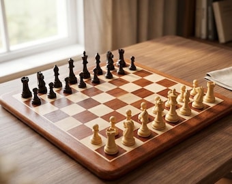 Juego de ajedrez de madera, tablero de ajedrez de lujo hecho a mano con piezas, juego de mesa de estrategia clásico premium, regalo para él