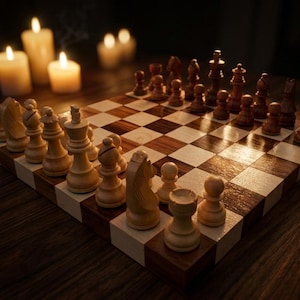 Juego de ajedrez de madera hecho a mano, tablero plano de lujo de 12 pulgadas con piezas premium de estilo nogal, regalo premium para él. imagen 9