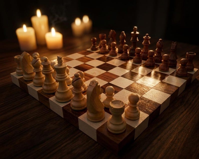 Juego de ajedrez de madera hecho a mano, tablero plano de lujo de 12 pulgadas con piezas premium de estilo nogal, regalo premium para él. imagen 9