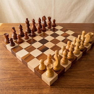 Juego de ajedrez de madera hecho a mano, tablero plano de lujo de 12 pulgadas con piezas premium de estilo nogal, regalo premium para él. imagen 6