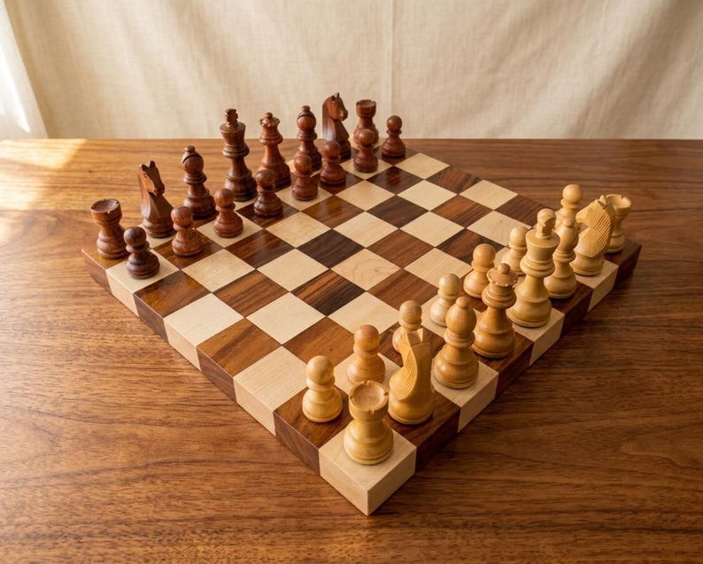 Juego de ajedrez de madera hecho a mano, tablero plano de lujo de 12 pulgadas con piezas premium de estilo nogal, regalo premium para él. imagen 6