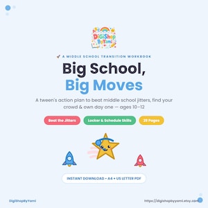 Quaderno di transizione per la scuola media / Giochi per alleviare l'ansia dei preadolescenti / Attività di apprendimento socio-emotivo / Mentalità di crescita per i consulenti scolastici di sesta elementare