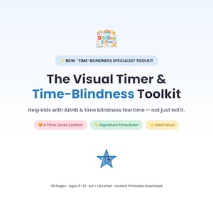 ADHD Time Blindness Workbook for Kids | Printable Visual Timer & Executive Function Toolkit | Neurodivergent Daily Routine Strip OT Therapy