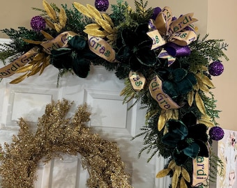 Handmade Mardi Gras Corner Swag | Magnolia, Purple, Green & Gold