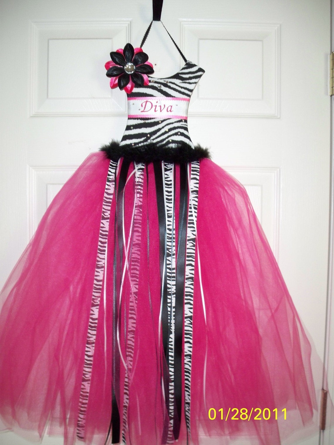 Hot Pink Zebra Princess Tutu Dress Hair Bow Holder Etsy