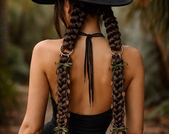 2pcs Opaline Smoke Double Braid with Iridescent Cords and Celestial Charms – Futurist Statement Hair Piece
