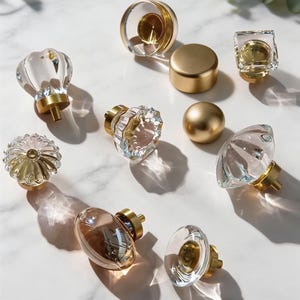 Natural Crystal Cabinet Knobs/Crystal Clear Pigeon Eggs Knobs/Brass Glass Dresser Knobs/Gemstone Drawer Handle Knobs/Dresser DecorativeKnobs