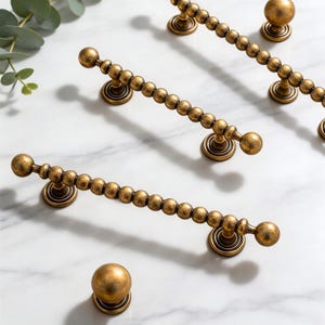 Antique Beaded Cabinet Pulls/Antique Brass Beaded Bar Handles/Cabinet Hardware/Wardrobe Doors Kitchen/Unique Wardrobe Door Pull