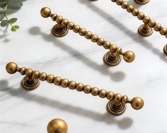 Antique Beaded Cabinet Pulls/Antique Brass Beaded Bar Handles/Cabinet Hardware/Wardrobe Doors Kitchen/Unique Wardrobe Door Pull