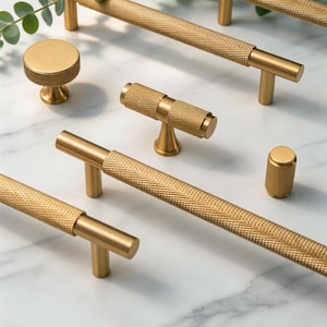 Brushed Knurled Brass Cabinet Hardware/Linear Dressing Table Handle /Wardrobe Handles/Drawer Pulls/Kitchen Cabinet Pulls Hardware
