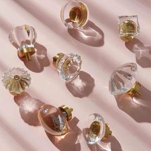 Natural Crystal Cabinet Knobs/Crystal Clear Pigeon Eggs Knobs/Brass Glass Dresser Knobs/Gemstone Drawer Handle Knobs/Dresser DecorativeKnobs