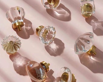 Natürliche Kristall Schrank Knöpfe / Kristall Klare Taube Eier Knöpfe / Messing Glas Dresser Knobs / Edelstein Schubladengriff Knobs / Dresser Dekorative Knobs