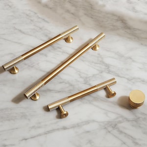 Brushed Brass Striped Brass Door Handles,Antique Brass Cabinet Handles knobs,Gold boho striped Brass Handles, Linear Satin Cabinet Handles