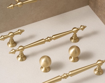 Brass Cabinet Pulls Solid Brass/Brushed Gold Drawer Handles/Ornate Dresser Pulls/Kitchen Drawer Pulls/Kitchen Cabinet Pulls Hardware