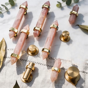 Tiradores de latón y cristal natural para armarios / Pomos de amatista para tocador / Pomos de lujo con asas rosas / Tiradores para armarios de cocina / Herrajes para muebles artísticos